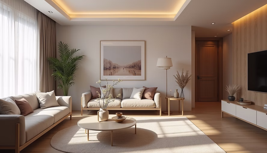 Viona Interiors Pune's spacious 3BHK living room design