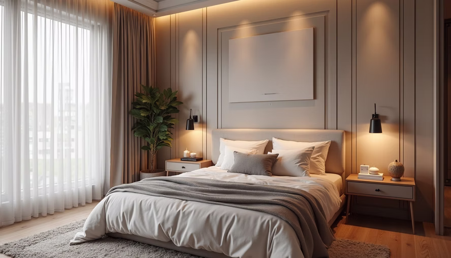 Completed stylish bedroom designed by Viona Interiors in Pune