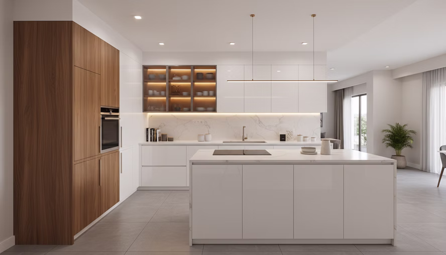 A mixed-material kitchen can balance durability, style, and cost.